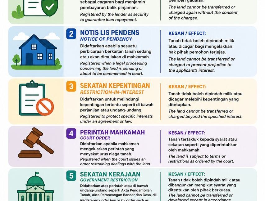 Jenis - Jenis Sekatan Kepentingan Tanah
